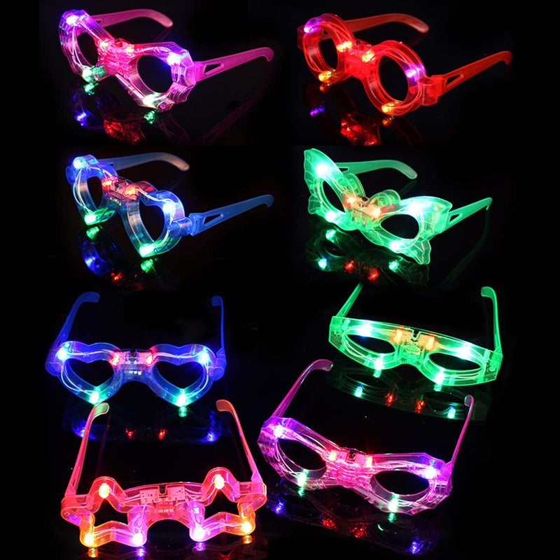 OceanWings 24 Packs LED Glasses for kids Glow in the dark Party Supplies Favor 6 LED 6 Shapes Glasses Flashing Plastic Light up Glass Toys Bulk 3 Replaceable Battery fit New Year Eve Party Supplies Holiday - Image 5